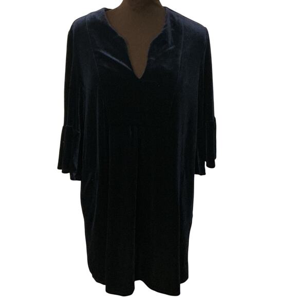 NWT Jude Connally Women’s Kerry Navy Velvet Like Bell Sleeve Dress Size Large - Picture 1 of 14